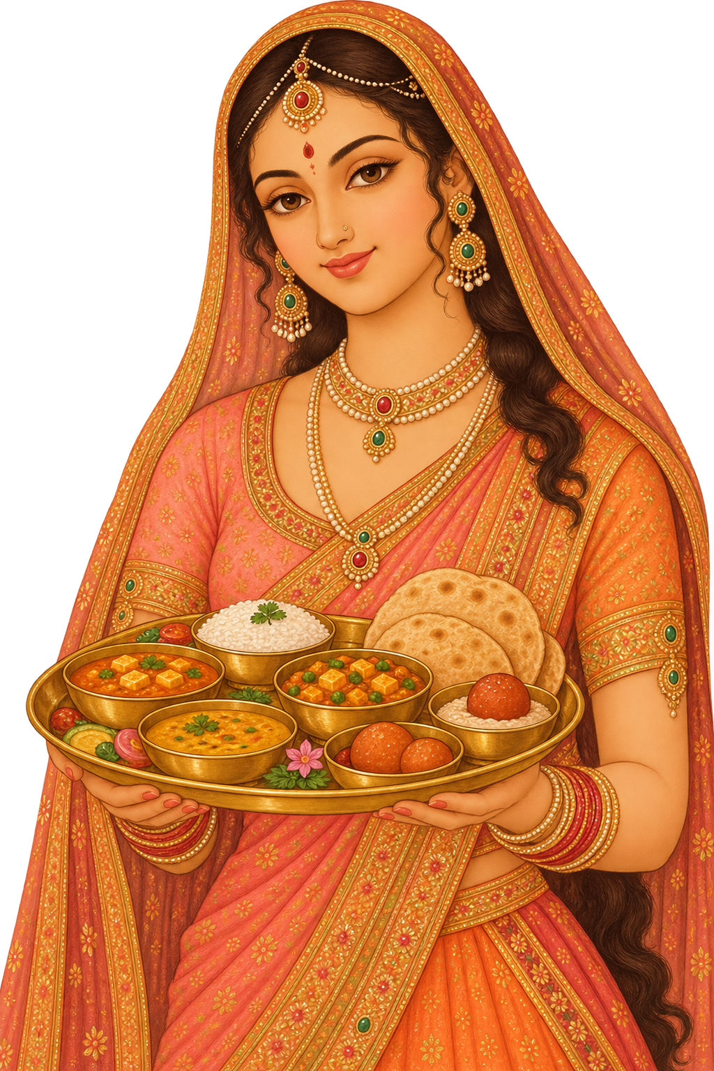 Royal hostess presenting traditional Indian cuisine
